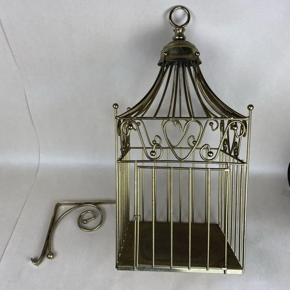 Vintage Metal Brass‎ Color Bird Cage/ Planter Hanger/ Door Preowned